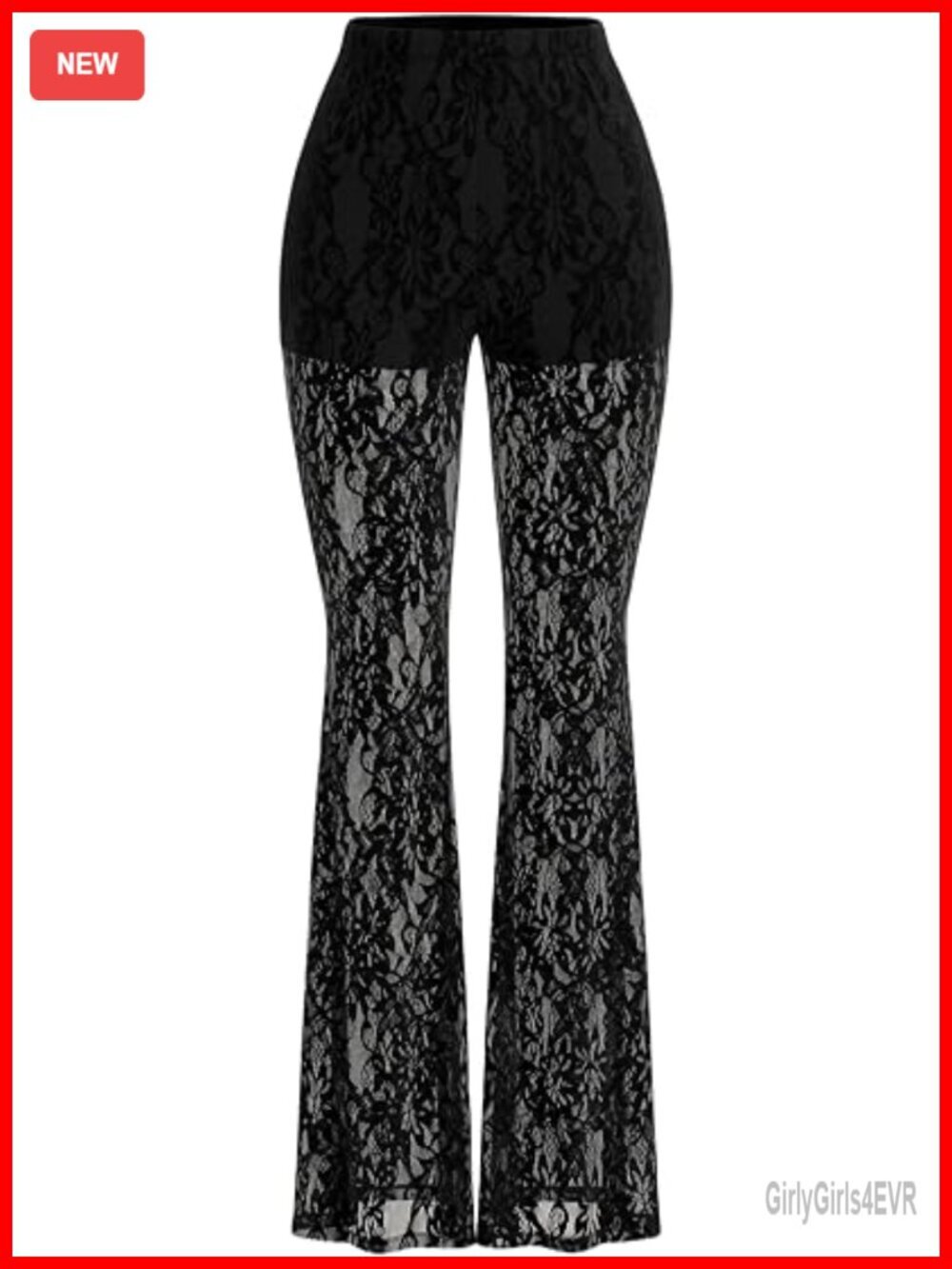 Lace Flare High Waisted Bell Bottom Trousers Sheer Mesh Party Pants